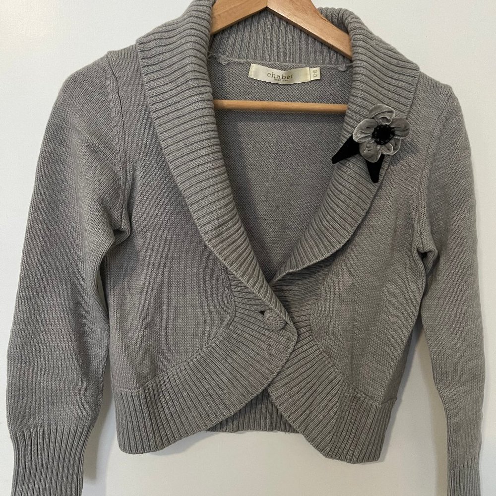 3 for $30 Vintage cropped knit cardigan with shawl collar grey size small